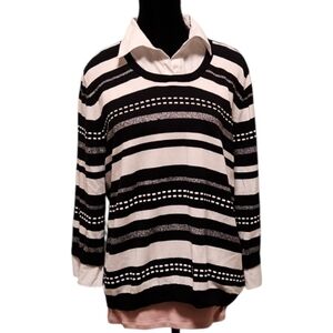 Alfred Dunner - PXL black and white striped sweater shirt all-in-one